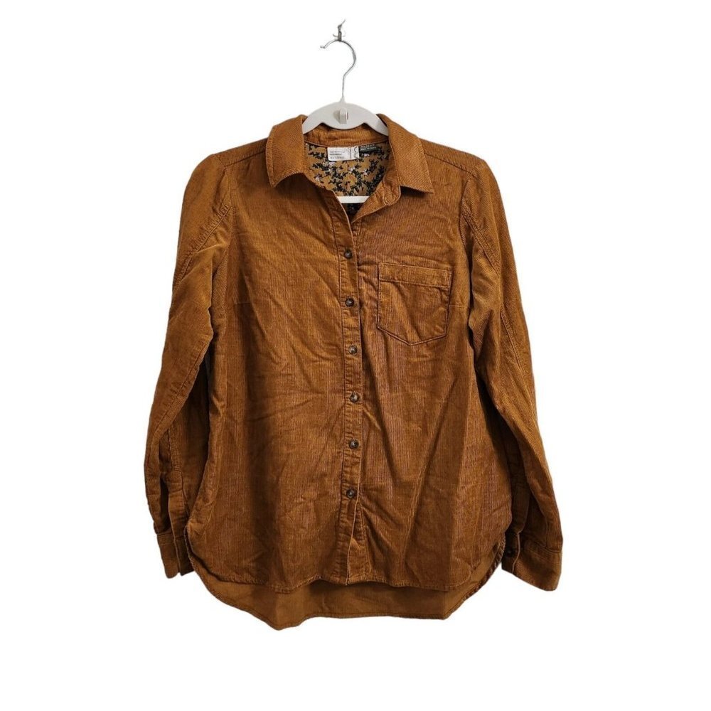 Anthropologie Womens Corduroy Top 4 Mustard Yellow Button-Up Shirt Long Sleeve
